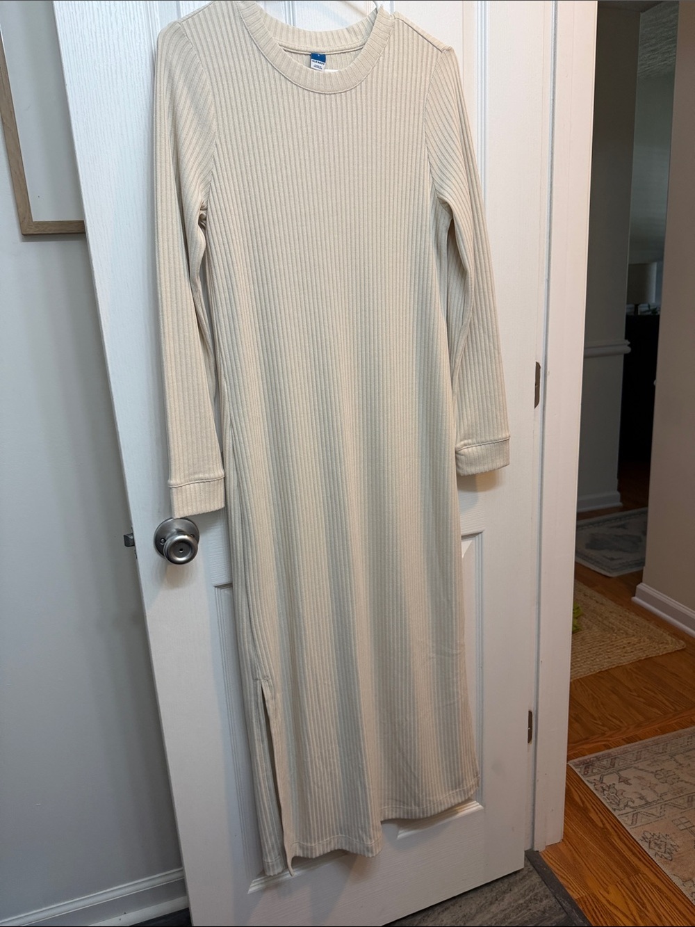 Ribbed Long Sleeve Maxi Dress in Cream - small